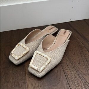 Sam Edelman Cream Mules with Buckle Detail